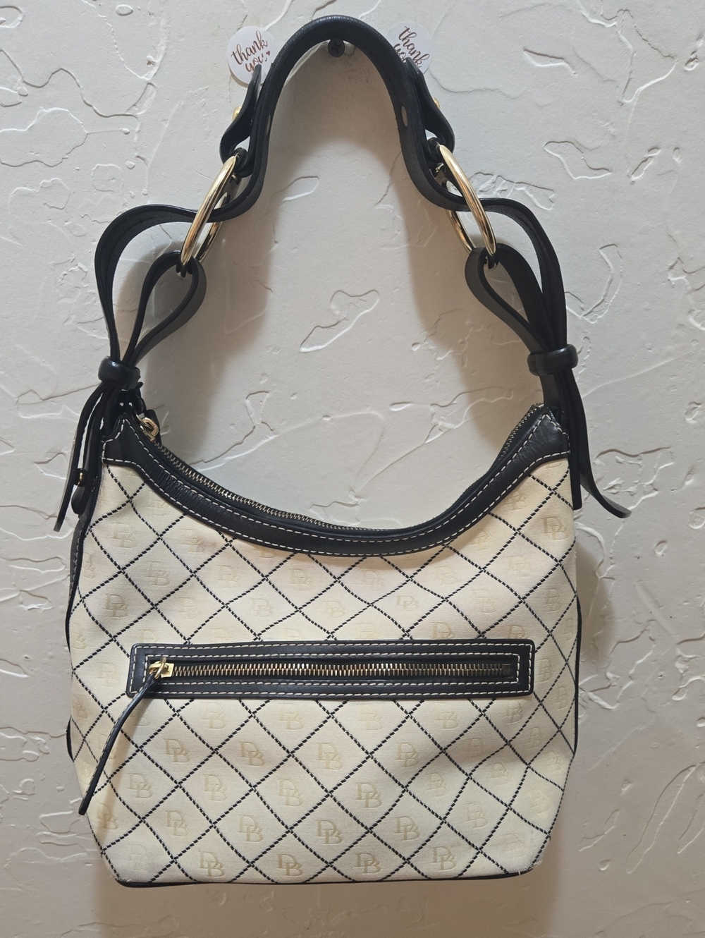 Vintage Y2K Dooney & Bourke Quilted Signature DB Monogram Hobo Bag